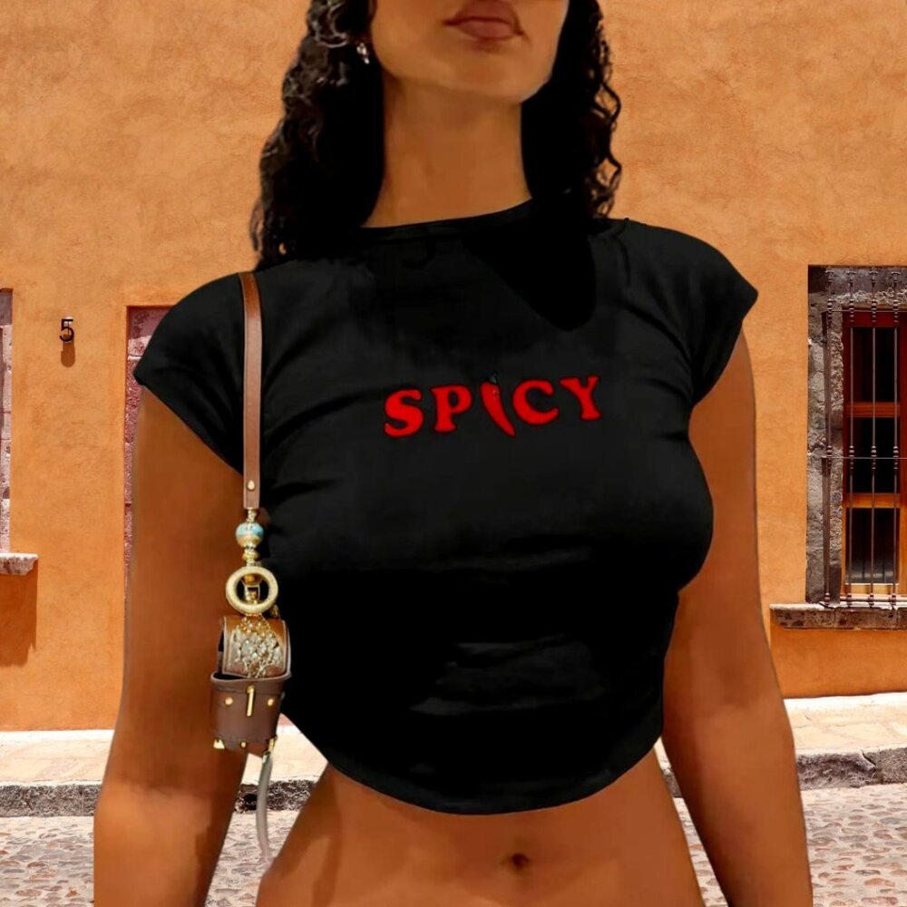 🌶️ Spicy Black Crop Top, Size XL, Poly/Elastane, Brand New